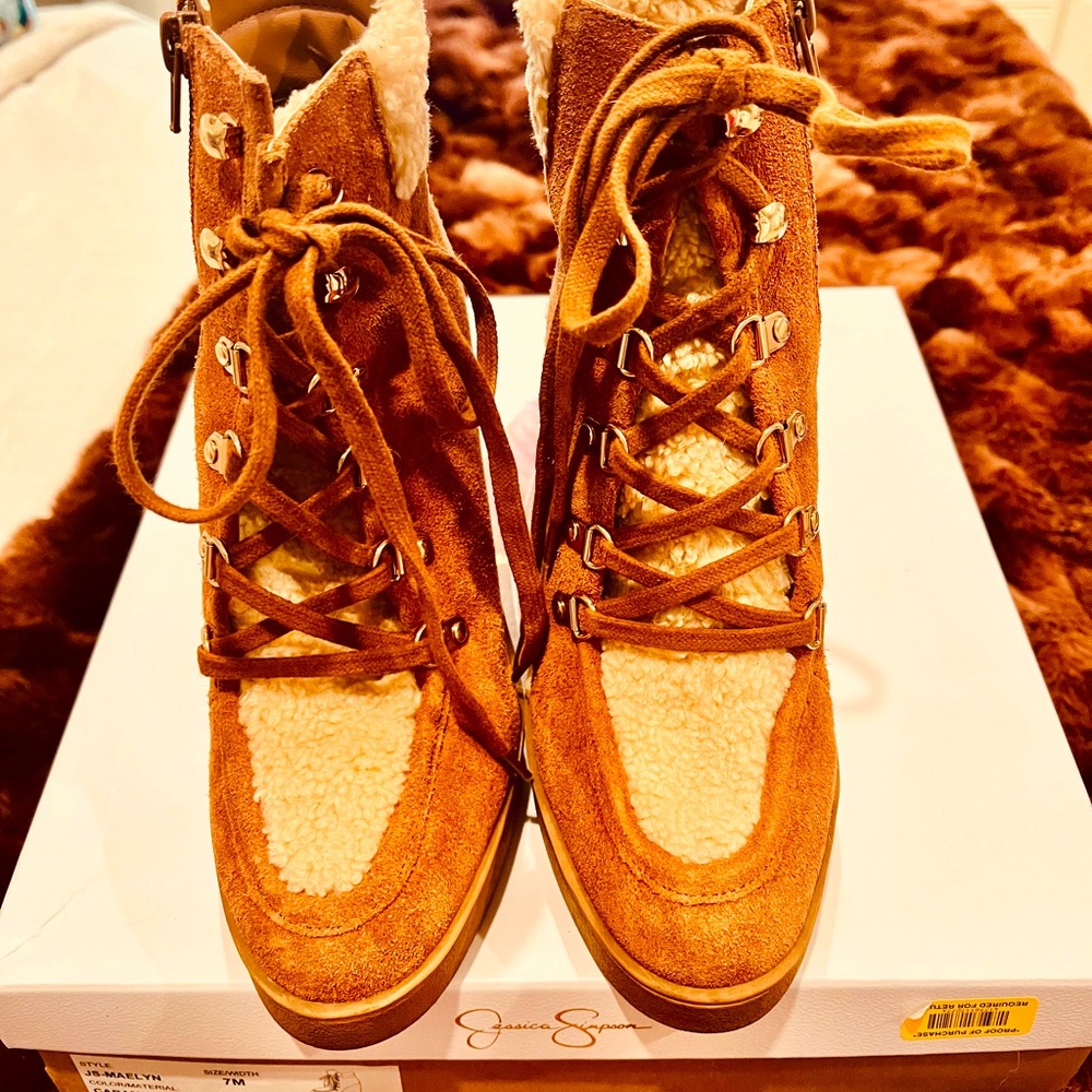 Jessica Simpson suede and shearling boots
